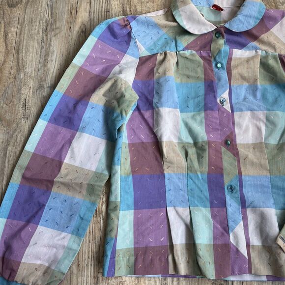 Spare Parts Button Up Women's M Plaid Cottage Core Retro Vintage Blue Purple - Picture 12 of 12